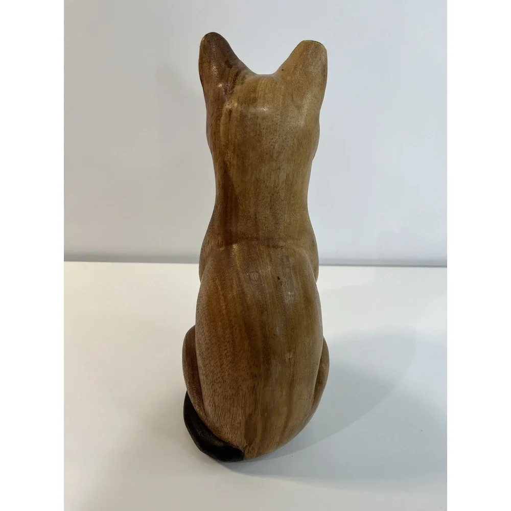 Vtg MCM Hand Carved Wood Cat Figure Kitten Statue Thailand Collector Decor‎ 10